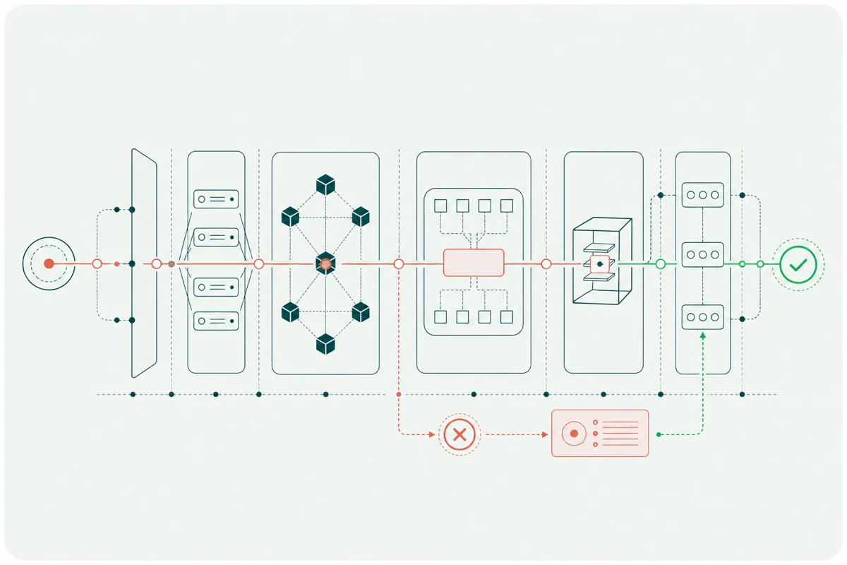 A security review tracing a test message through blockchain protocol boundaries, consensus, runtime, execution, a finding, and verified control