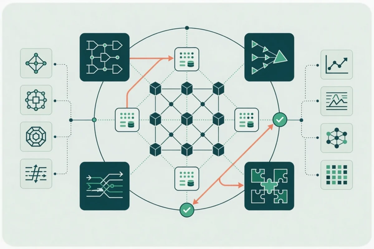 A connected system of cryptographic primitives, circuits, proof modules, and protocol joins, with one review path through a challenged composition